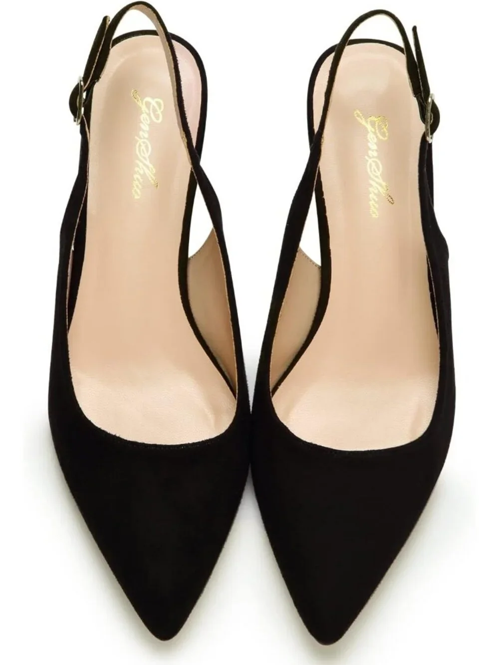 Women's Black Suede Slingback Pump Pointed Closed Toe Low Kitten Heel Shoes
